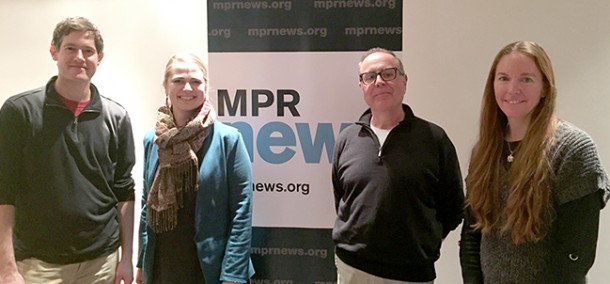 L to R: MPR's Dan Kraker, BSU assistant sustainability coordinator Anna Carlson, MPR's Mike Edgerly, and BSU sustainability coordinator Erika Bailey-Johnson.