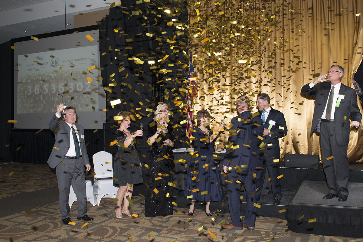 University, alumni and fundraising leaders toast the success of the Imagine Tomorrow campaign in the Sanford Center Ballroom Oct. 14 after the university revealed it had raised $36.54 million, surpassing a $35 million goal for the five-year effort that began in July 2011.