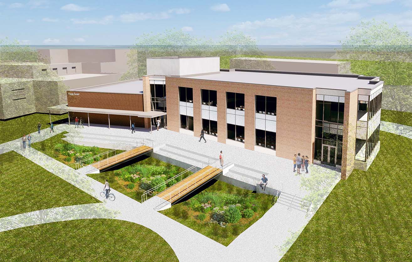 Spring 2018 architectural renderings of the proposed Hagg-Sauer Academic Learning Center at Bemidji State University.