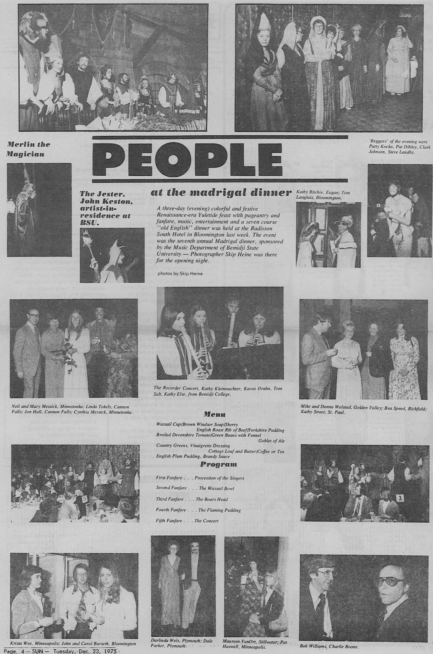 Seventh Annual Madrigal Dinner newspaper stories, 1975.