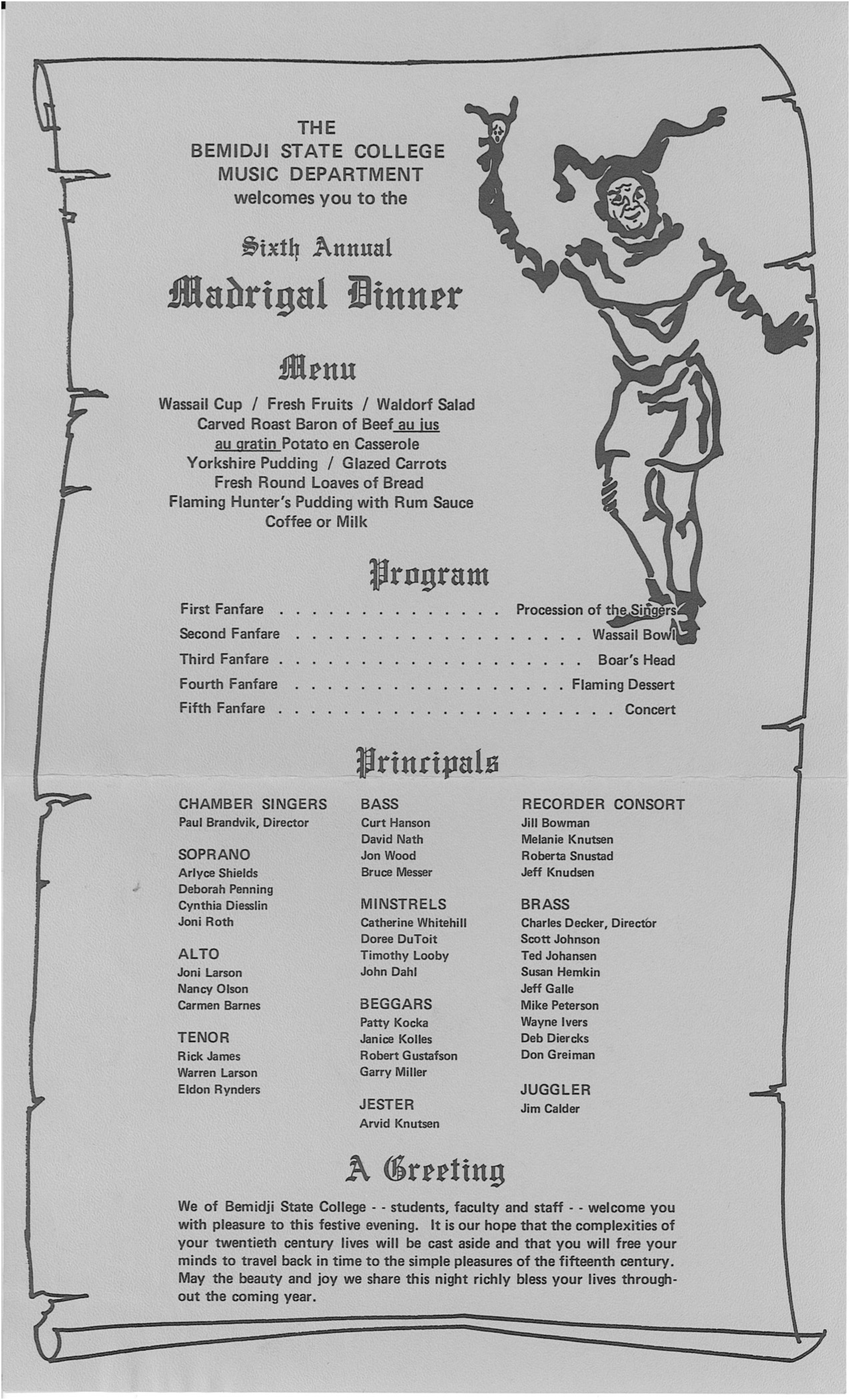 Sixth Annual Madrigal Dinner poster, 1974.