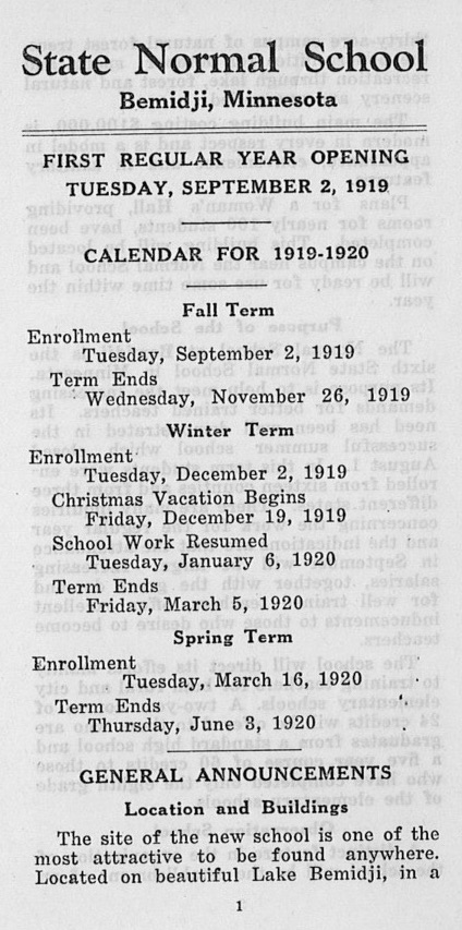 Bemidji State Normal School first year information booklet.