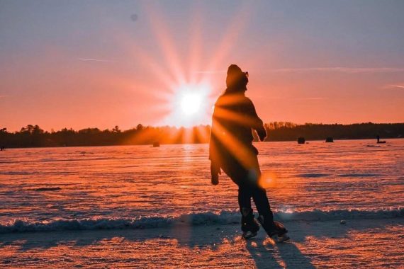 Student skating on Lake Bemidji