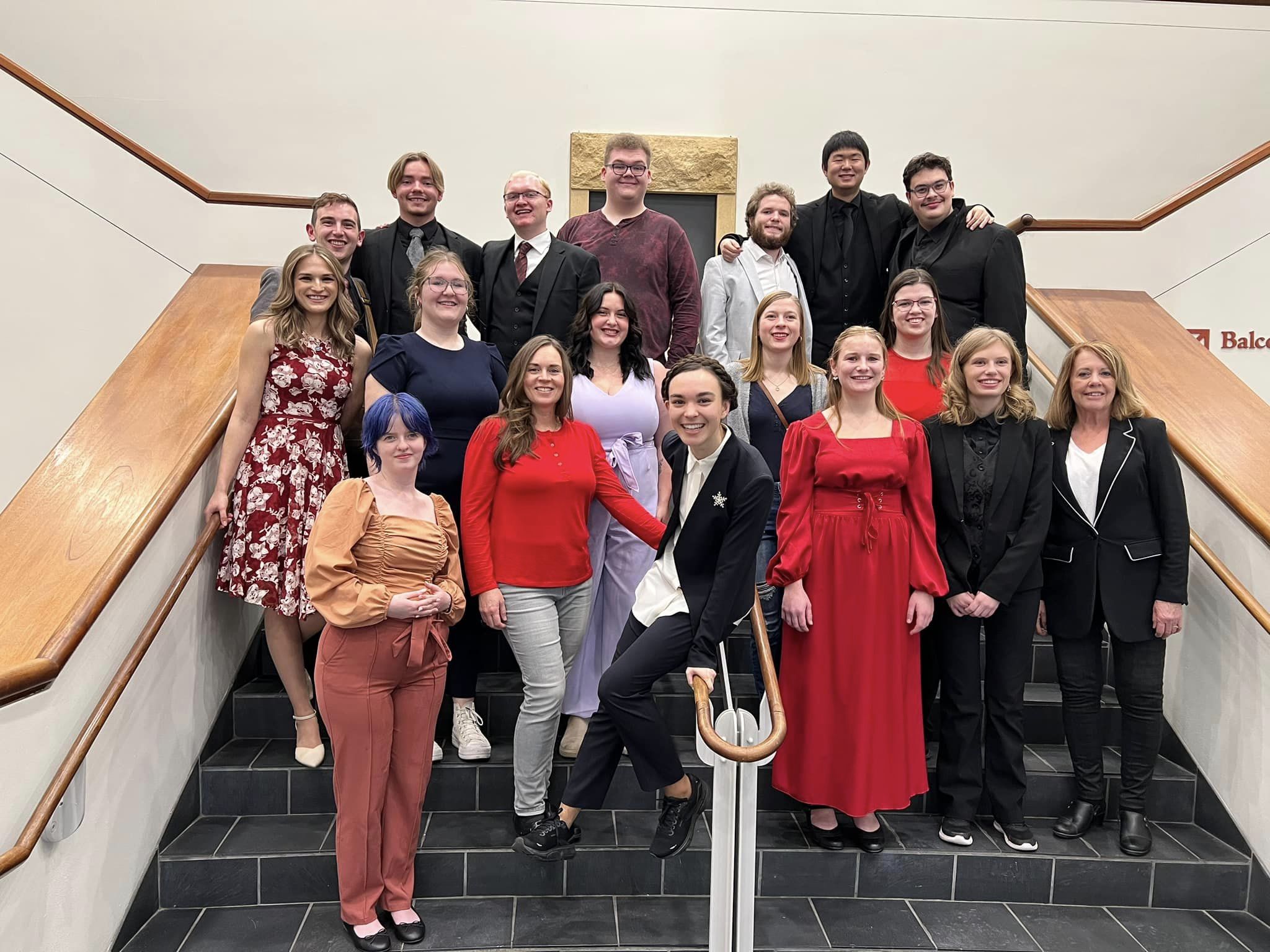 Students lined up on a stair case