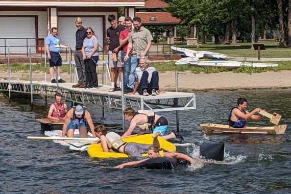 Bemidji State Engineering Students Race to Stay Afloat Students in the BSU's Engineering Class Build and Race Homemade Boats Race