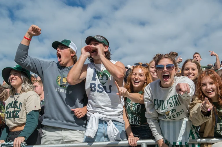 Bemidji State students cheering in the stands