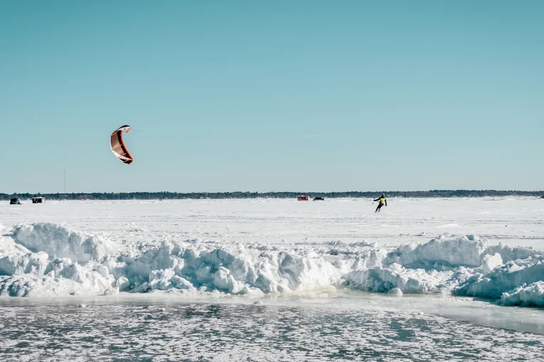 A snowkiter on a frozen Lake Bemidji