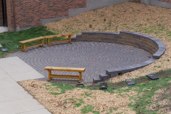 BSU Outdoor class room that includes a large circle surrounded by benches