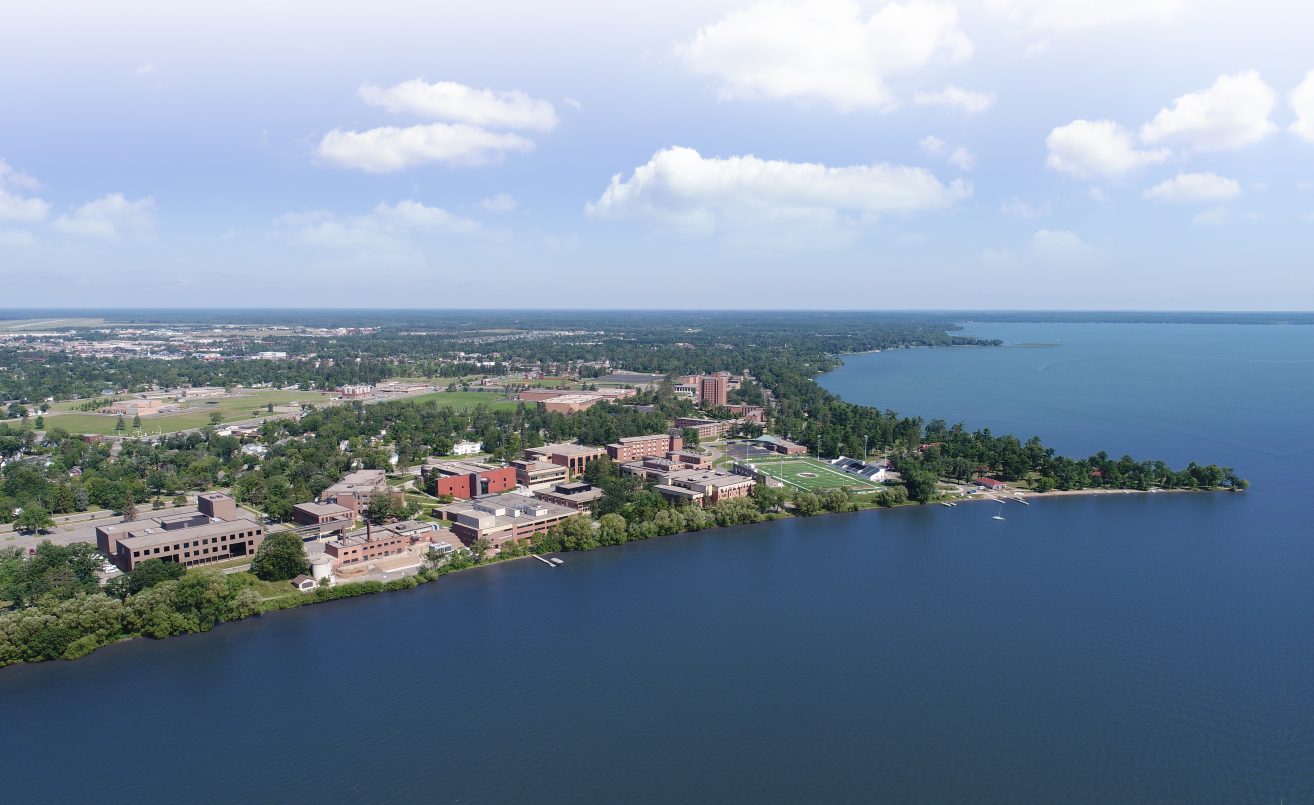 Aerial view of Bemidji State University on beautiful Lake Bemidji.
