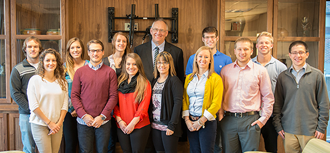 President Hanson (center) with the 2014-15 President's Student Commission.