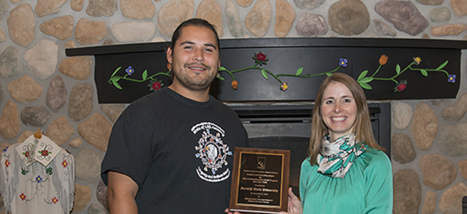 Pictured: Vincent Staples-Graves (left) and Angie Gora, BSU's director of summer programs (right).