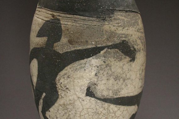 Paul Soldner—raku earthenware vase with figures