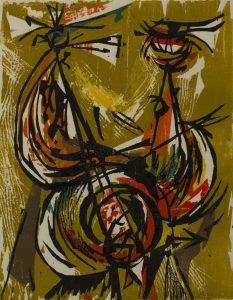 Seong Moy, "Pi Pa Player," color woodcut