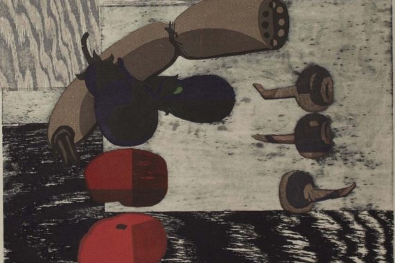 Okiie Hasimoto, "Vegetables," woodblock
