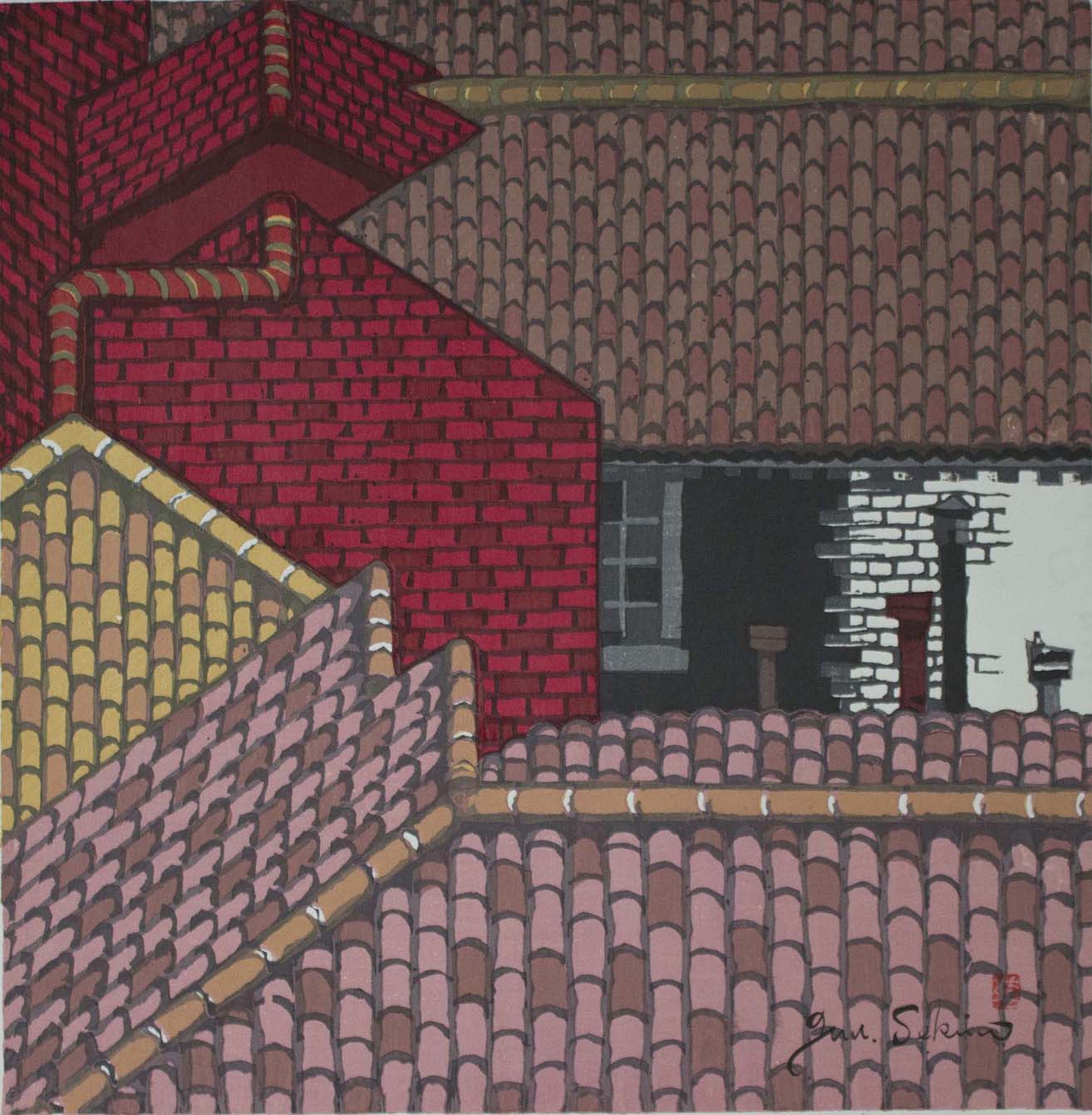 Junichiro Sekino, "Rooftops of Venice," woodcut