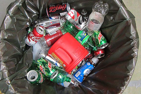Recyclables salvaged during a 2013 student audit of trash and food waste in Hobson Union.