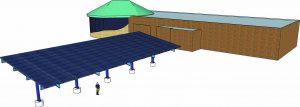 This overhead photovoltaic solar installation is planned for the parking lot of the American Indian Resource Center.
