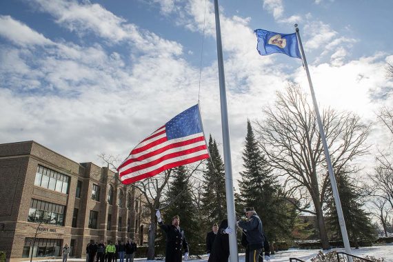 Bemidji American Legion presents colors Nov. 9 in front of Deputy Hall.