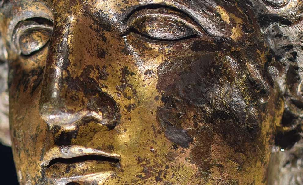 Sulis Minerva head on display at the Roman Baths in Bath, England