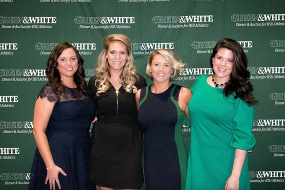 Kayla Winkler (far left), Kelli Carlson '08, Jean Baer and Jennifer Belisle '00.