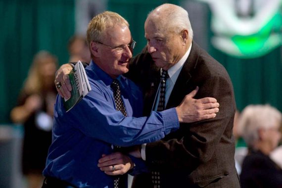 Associate Head Football Coach Rich Jahner, left, and Joe Dunn.