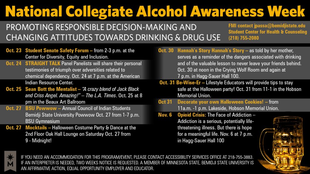 National Collegiate Alcohol Awareness Week schedule of events