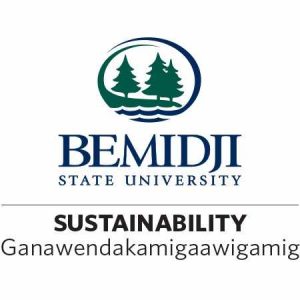 Bemidji State University logo over the word "Sustainability" and the Ojibwe word "Ganawendakamigaawigamig"
