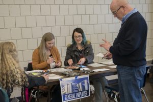 Assistance services and shelters were set up throughout the poverty simulation room.