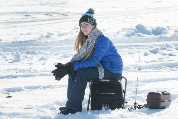 Participants enjoy ice fishing on Lake Bemidji.