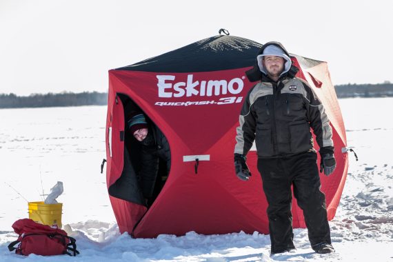Participants enjoy ice fishing on Lake Bemidji.