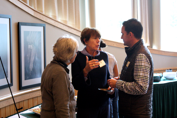Event emceee Lynn Dorn '72 (center) and Josh Christianson (right)
