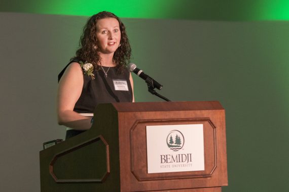 Inductee Karen Morrissey addresses the crowd.