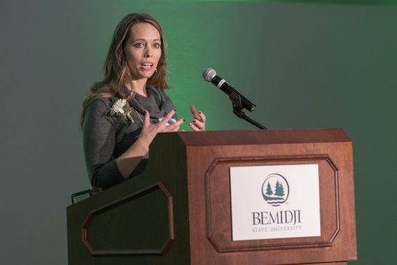 Inductee Andrea Zenner addresses the crowd.