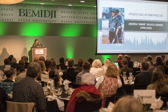 Inductee Andrea Zenner addresses the crowd.