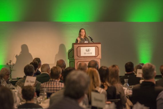 Inductee Andrea Zenner addresses the crowd.