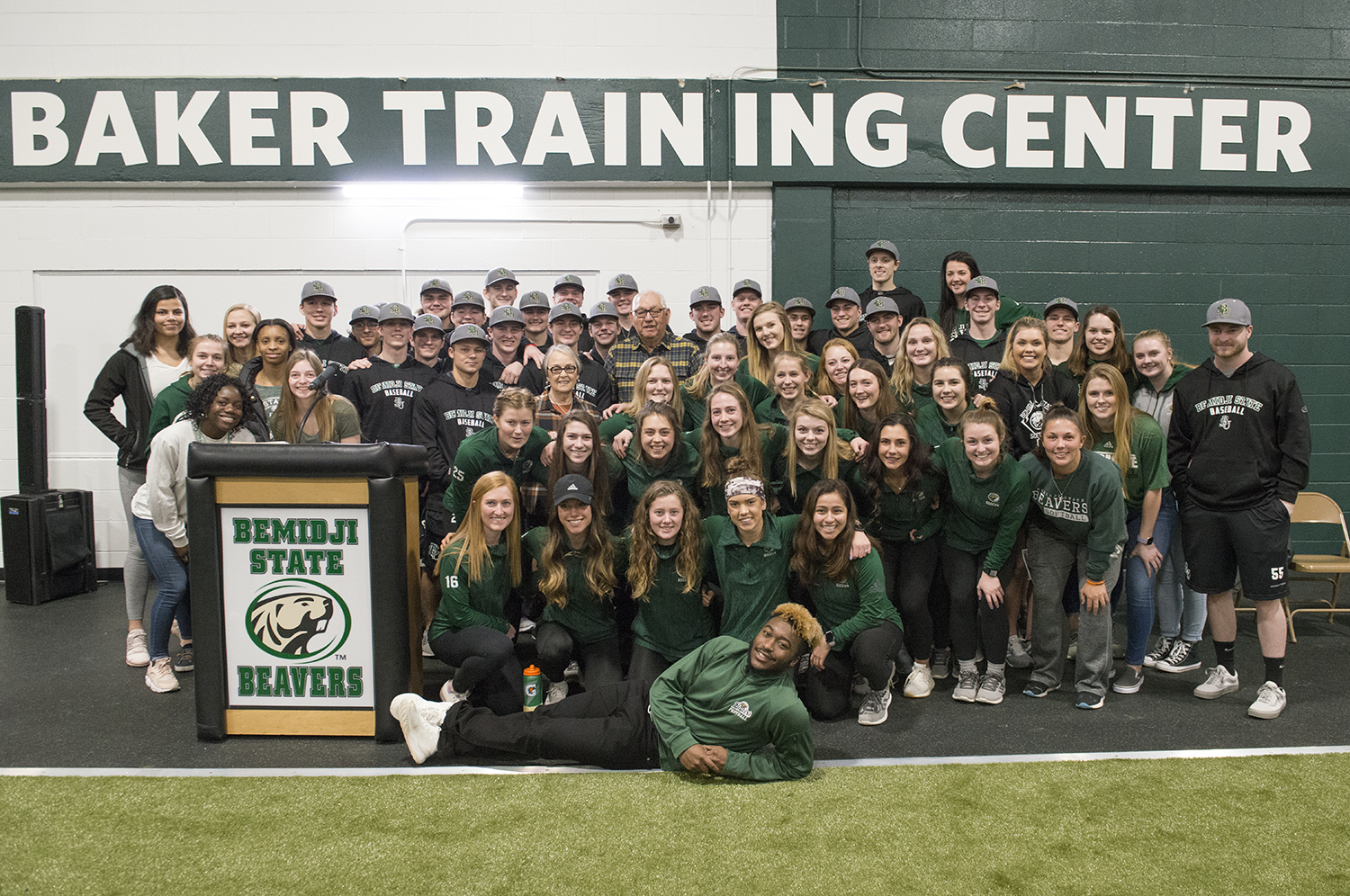 Student athletes with Frederick P. Baker.