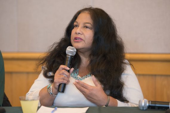 Panel Discussion: Native American Health Dr. Cornelia Santos speaking at the Native American Health panel discussion.