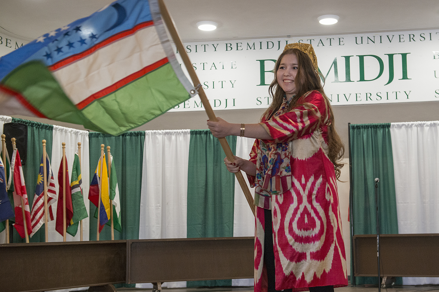 During a flag processional, students highlighted their home countries.