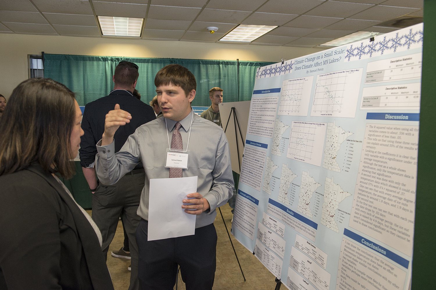 "Climate Change on a Small Scale: Does Climate Affect MN Lakes?" poster presentation by Samuel Potrin.