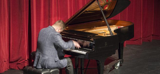 Dr. Stephen Carlson, professor of music and chair of the Department of Music, at the Steinway reception.
