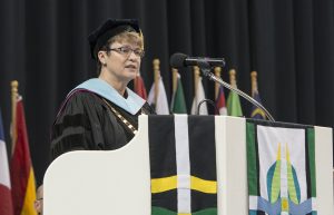 President Faith C. Hesrud congratulated graduates during the ceremony.