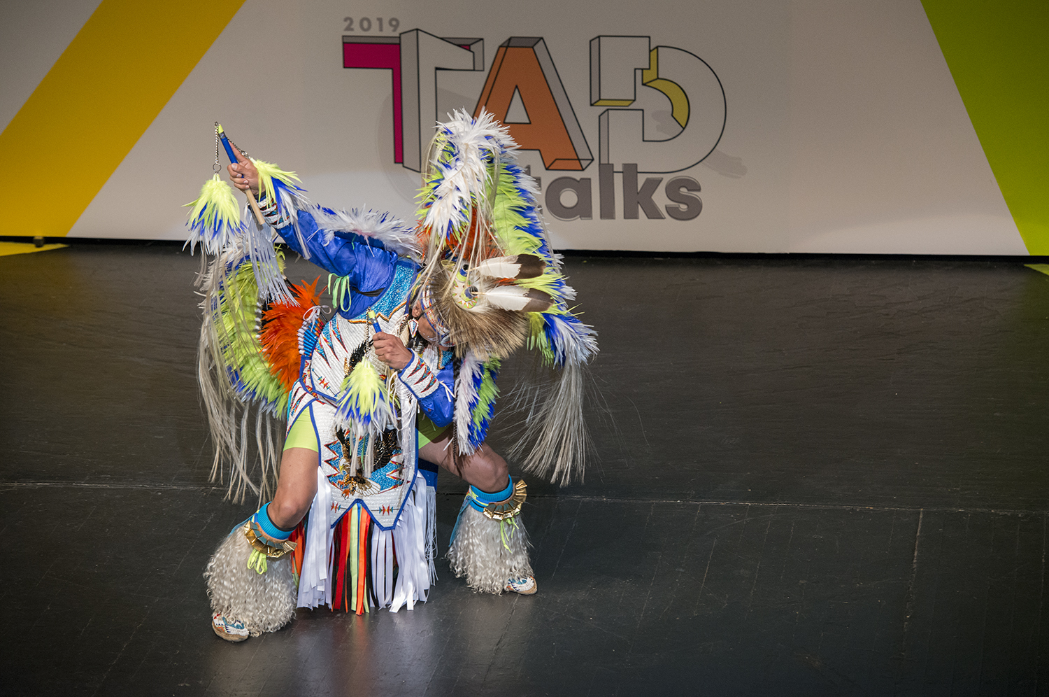 Larry Yazzie, native pride dancer, performed at the 2019 TAD Talks.