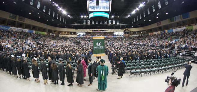 Students during the processional at the centennial commencement.