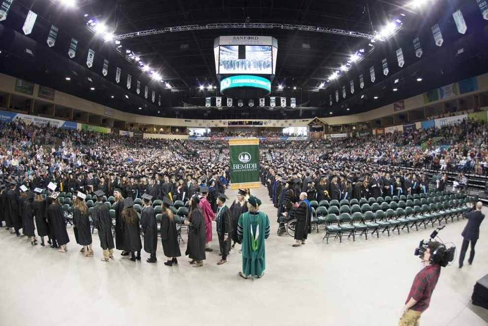 Students during the processional at the centennial commencement.