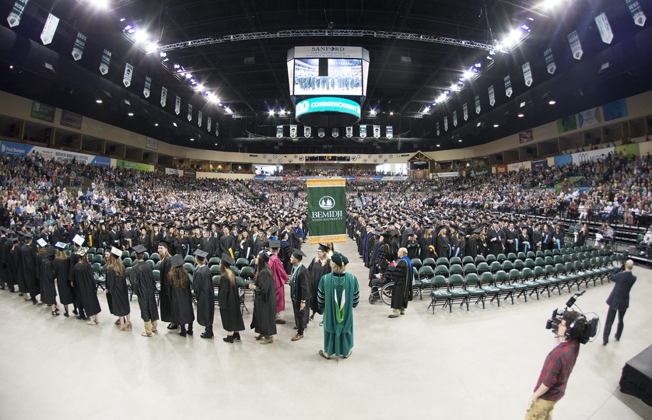 Students during the processional at the centennial commencement.