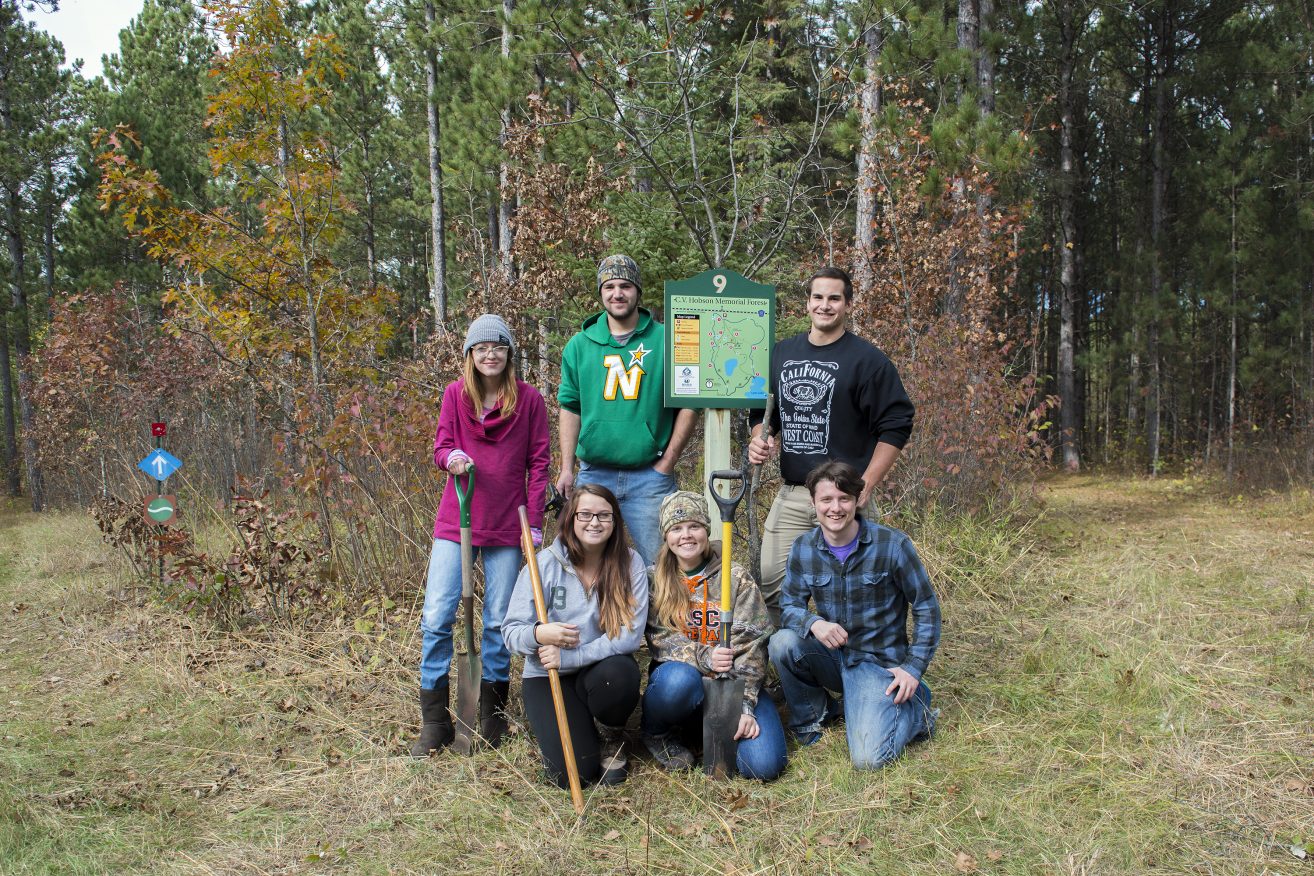 Students at BSU's Hobson Forest work to improve the trails.