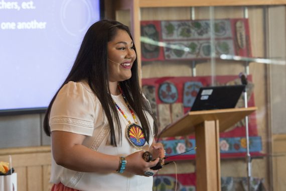 Rising Up to Empower Change: BSU Hosts National Indigenous Nursing Conference Tailbi'Denzhoone' Taylor Susan speaking at the Indigenous Nursing Conference.