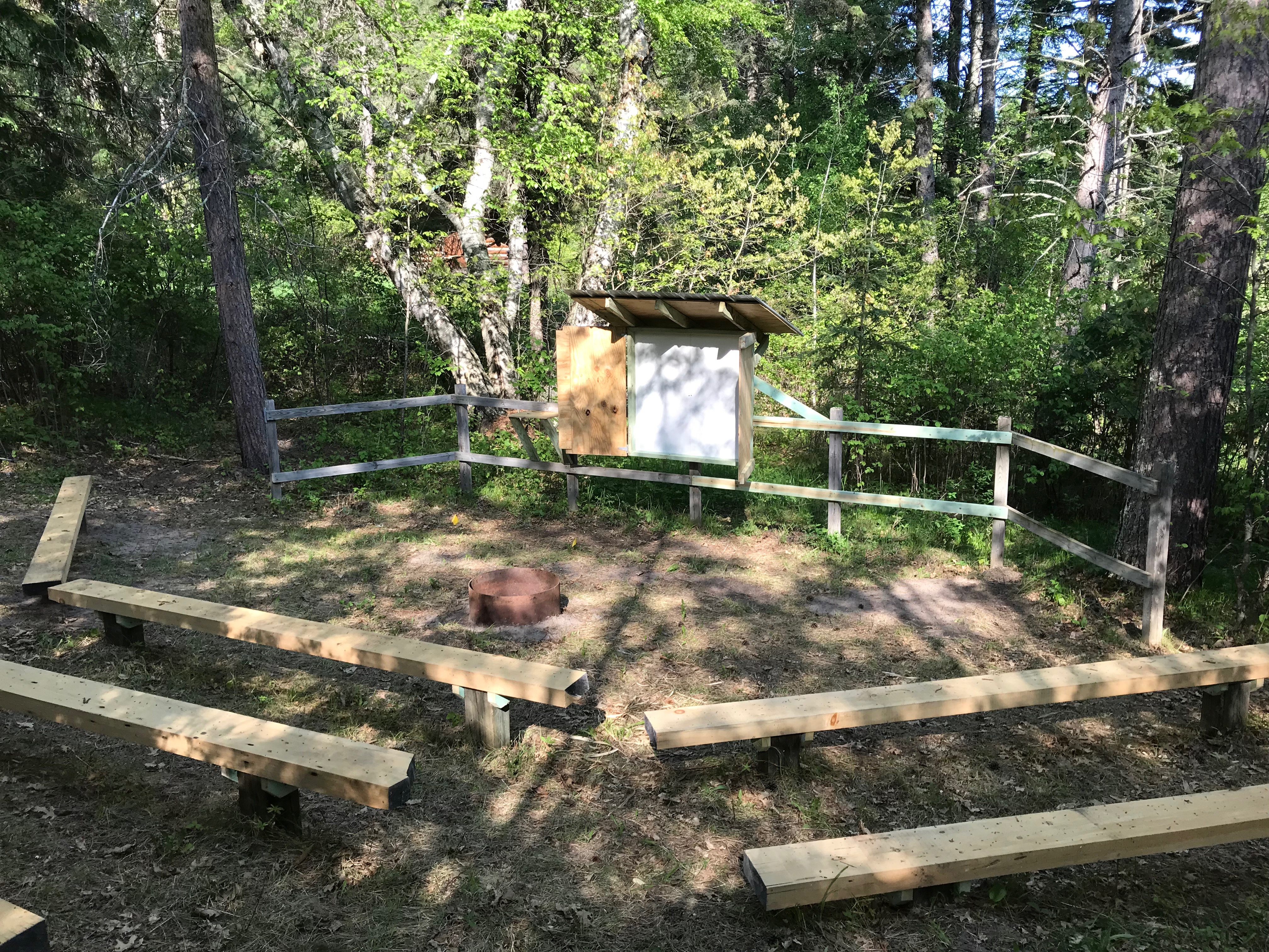 Hobson Memorial Forest renovated amphitheater and whiteboard. 