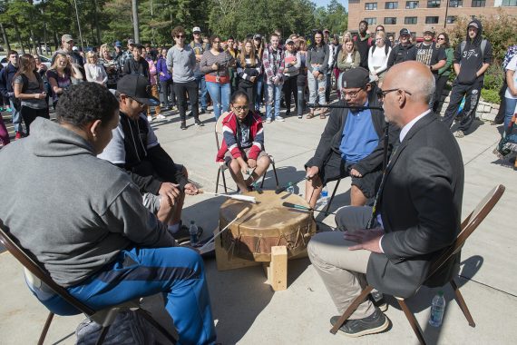 AIRC Kicks Off 2019 School Year with Tradition, Honor and Wild Rice The Ojibwe Nation drum group plays an honor song at the Day of Welcome.