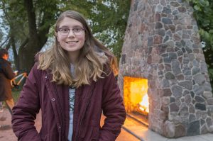 BSU senior Abbie Newman, an elementary education major from Crosby, Minn., attended the hearth lighting with a special connection to the fireplace.